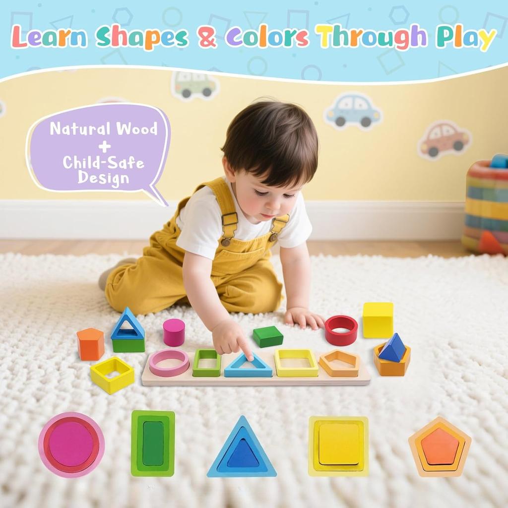 Sortieren und Stapeln von Spielzeug, Form- und Farberkennungsblöcke, Zuordnen von Feinmotorik-Lern-Holzspielzeug, Lernpuzzles als Geschenke