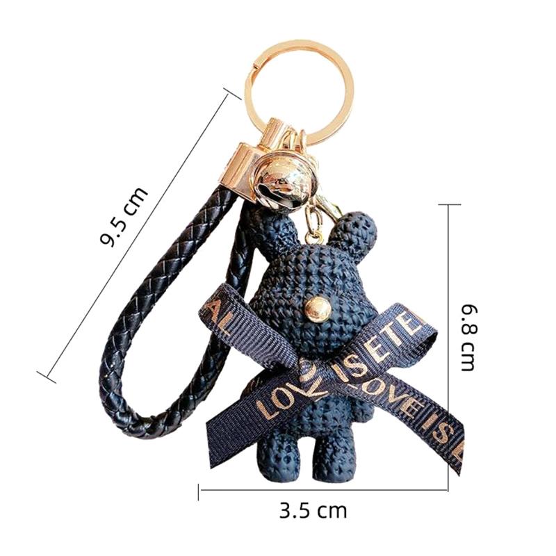 Cute Resin Woolen Little Bear Bow Rabbit Keychain Holiday Car Key Ring For Girls Creative Gift Weaving  Doll Bag Pendant