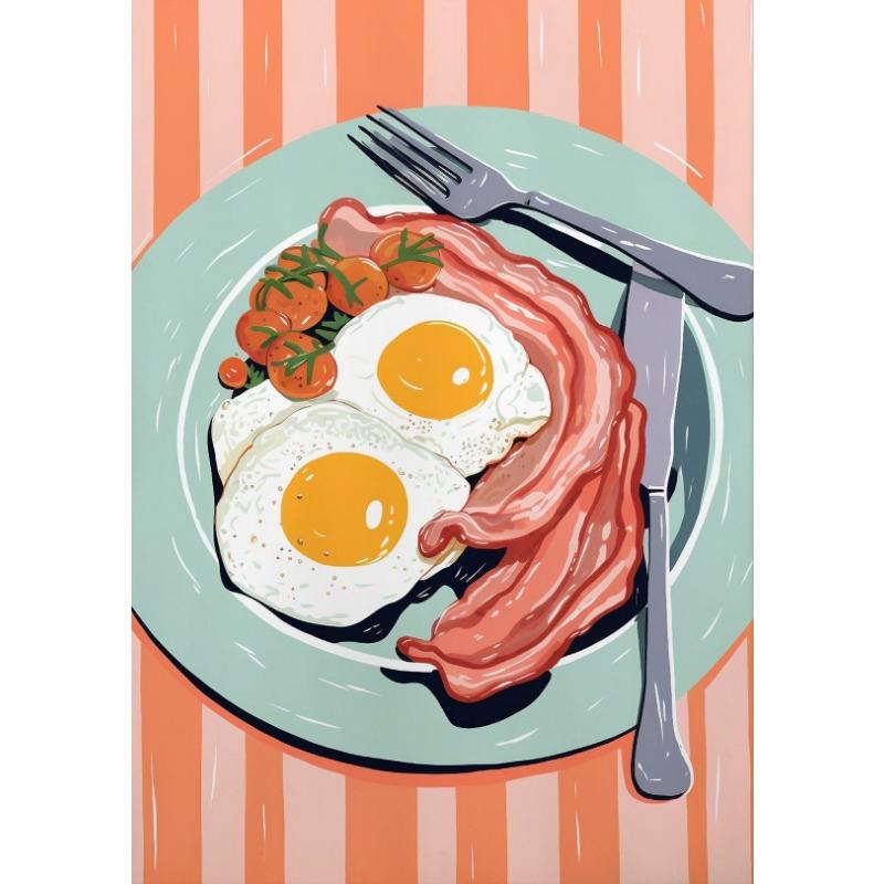 Retro Funny Food Breakfast Eggs Bacon Pancakes Cheese Posters and Prints Canvas Printing Wall Art Picture for Kitchen Home Decor
