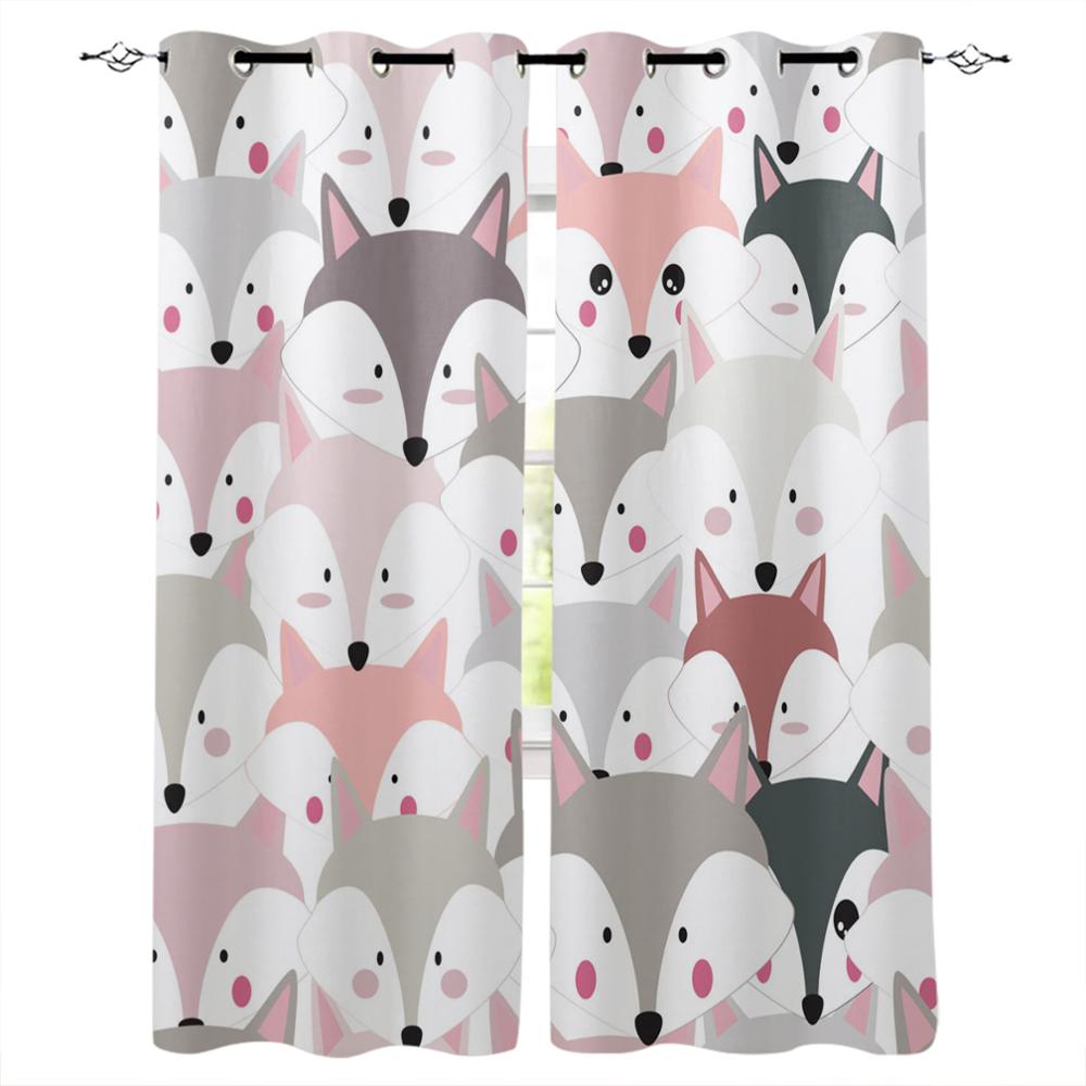 Illustration Cherry Blossom Fox Window Curtains Bedroom Kitchen Drapes Panel Curtains for Living Room Christmas Home Decor