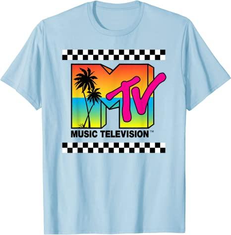 MTV Beach Island Flamingo Logo Vintage Graphic TShirt MTV Sunset Shape Boombox Checker Design Tee Top Unisex on The Moon Outfits