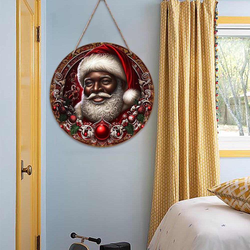 Black Santa Claus Wooden Door Hanging Christmas Decoration