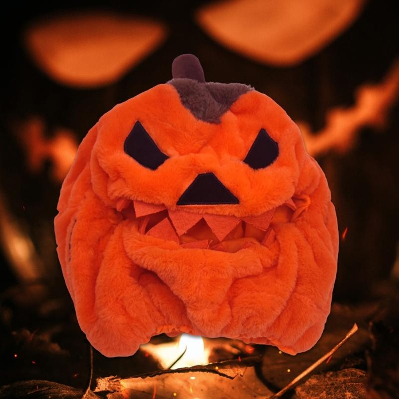 Fun Plush Helmets Cover for Motorcyclists Eye Catching Cartoon Pumpkins Cover Halloween Plush Helmets Cover for Rides