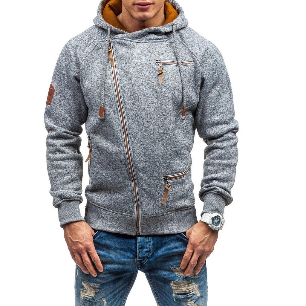 Herren-Pullover mit farbigem Reißverschluss, langärmelig, Kapuzen-Sweatshirt, Oberteil, Bluse