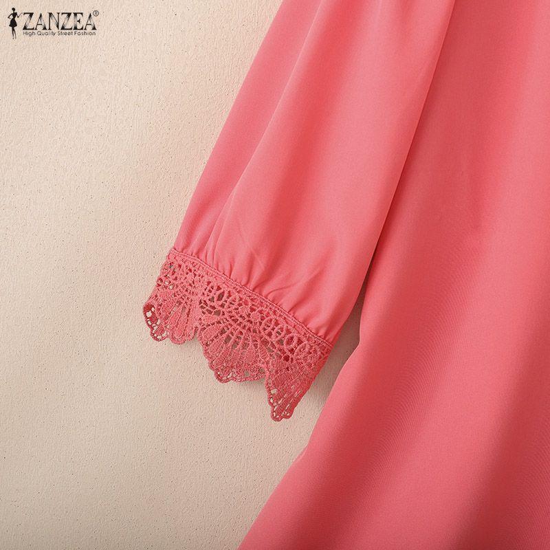 ZANZEA Blusa Casual de Encaje Crochet con Escote en V y Manga Media para Mujer