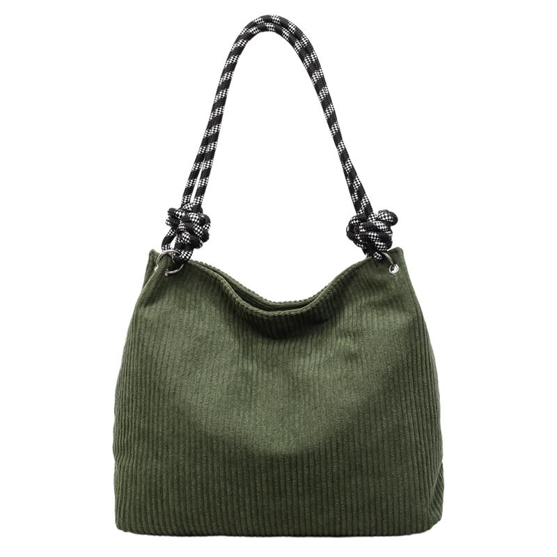 Vintage Large Capacity Corduroy Bag Women's Solid Color Underarm Shoulder Bag