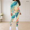Women Plus Size Two Piece Set Round Neck Long Sleeve Printed Top And Fitted Pants Pink Purple Black