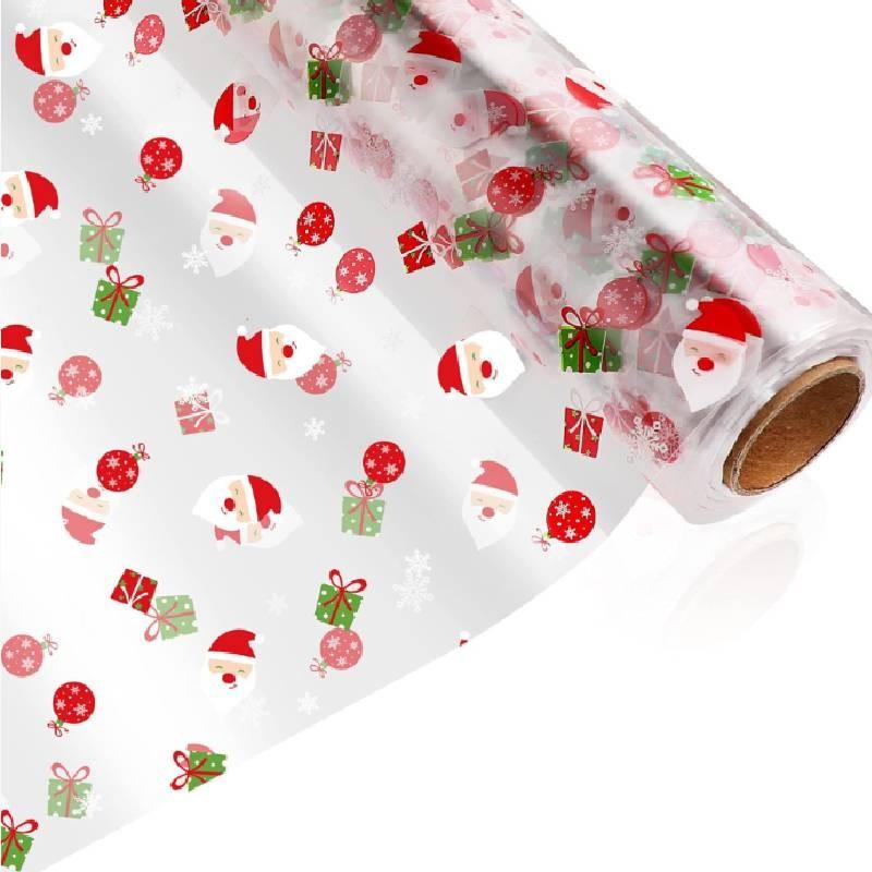 Christmas Wrap Cellophane Roll Santa Claus Pattern Gift Flowers Wrapper Paper
