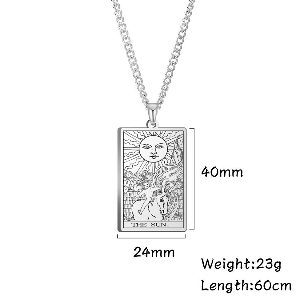 Stainless Steel Tarot Card Pendant Necklace - Men's Retro Hip Hop Style