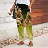 Women Flower Printing Pants Lace Up Elastic Waist Loose  Trousers Casual Long Pants Trousers with Pockets