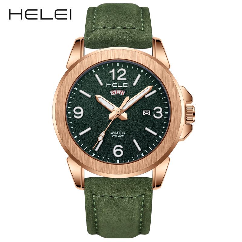 Hot-Selling Men's Fashion Quartz Watch: Waterproof, Luminous, Genuine Leather Strap