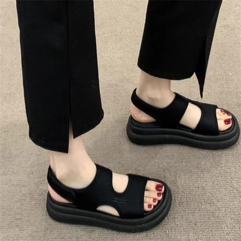 Chaussures Velcro à semelles épaisses Chaussures à une épaule Nouvelle Sandale pour femmes Plage Sport Cool Pantoufles