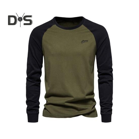 

Осень-зима Мужской топ-топ облегающего кроя с рукавами реглан в стиле пэчворк с круглым вырезом, эластичный свитер с длинными рукавами, средней длины, для фитнеса, повседневная одежда, рубашка S армия зеленый