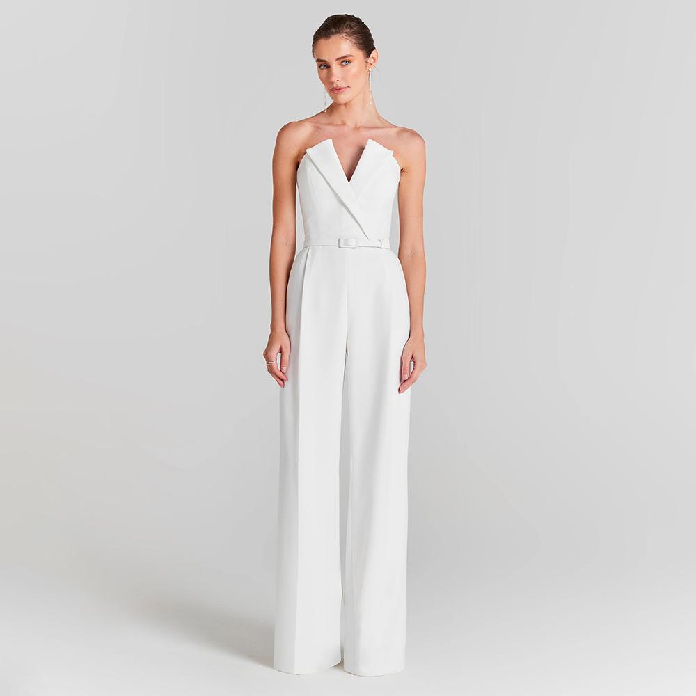 Weißer Perlenverzierte Jumpsuit Romper - Modisches Lässiges Zweiteiliges Set für Damen