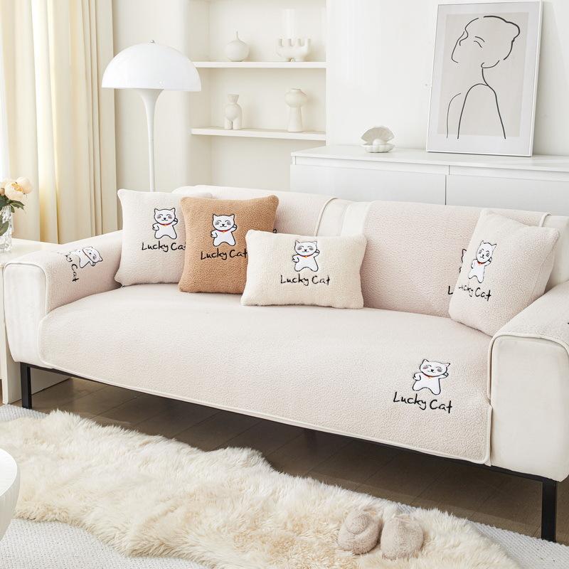 Cartoon Lamb Wool Sofa Cushion  Autumn And Winter New Thickened Seat Cushion High-End Non-Slip Sofa Cover Cover Cloth