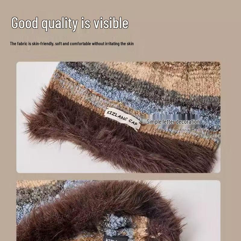 Damen Wollmütze für großen Kopfumfang - Warme gestrickte Wintermütze