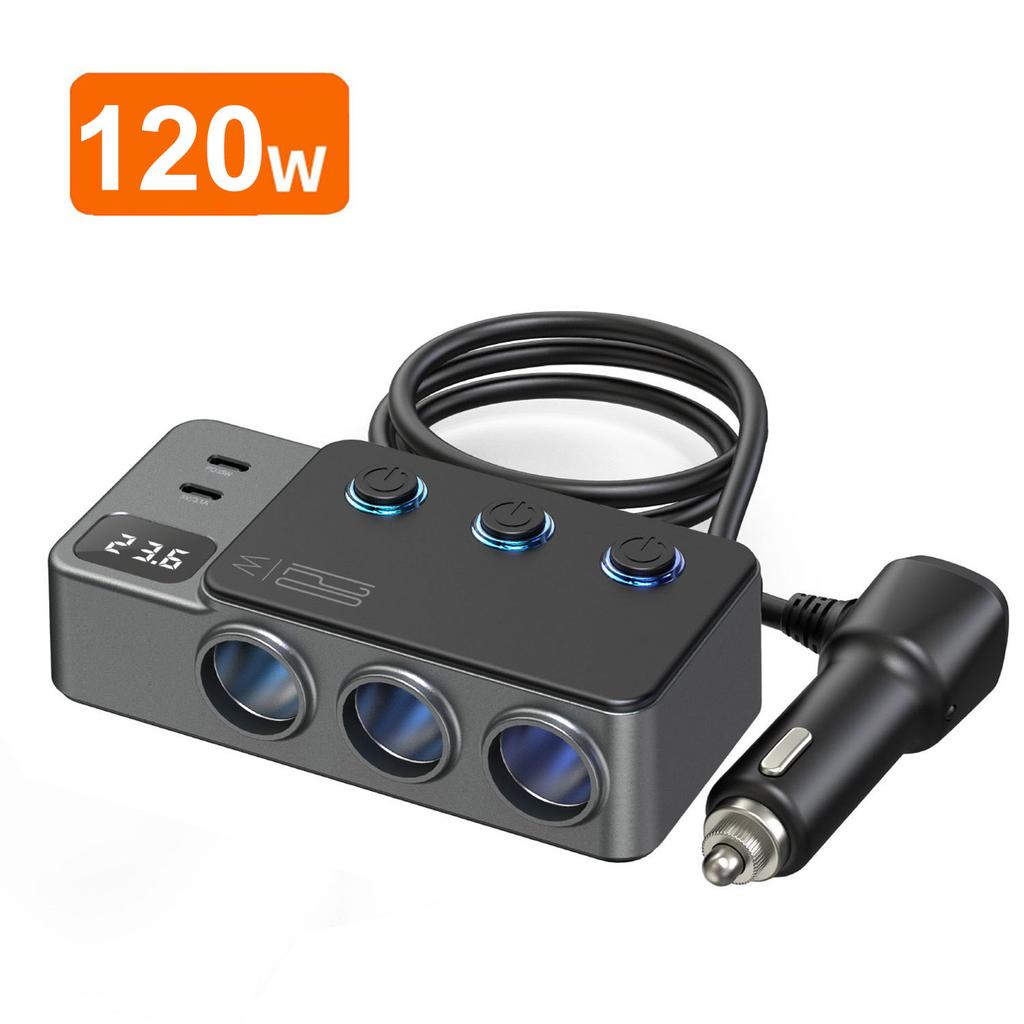 228W 9 In 1 Car Charger Adapter PD QC3.0 Charge Independent Switches DC Cigarette Outlet PD 3 Socket Cigarette Lighter Splitter