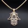 Lotuse Hand Of Fatima Pendant Necklace for Women Men Stainless Steel Lucky Egyptian Hamsa Greek Eye Chain Necklaces Jewelry