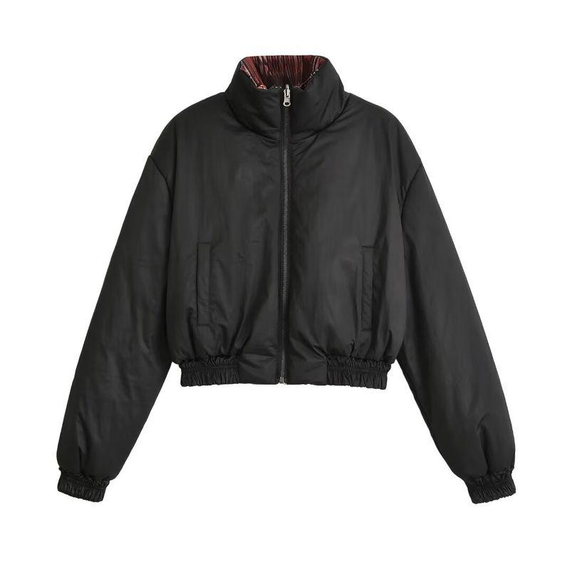 

Year Cotton-padded jacket American Style Red Plaid Reverse Stand Collar Cotton-padded jacket Women s Winter New Short Flight Jacket Cotton-Padded Coat Black(Front and back Wear (black + Plaid)) M