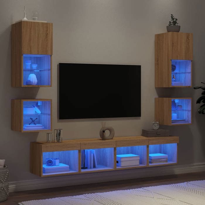 VidaXL TV Wall Units with 8 Pcs LEDs, Hanging TV Cabinets, Living Room TV Furniture, Modern, Sonoma Oak 3216592