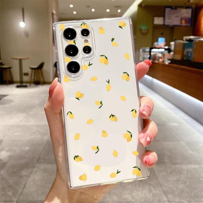Summer Fruit Yellow Lemon Clear Case Cover for Samsung S25 S24 S23 Ultra Plus S22 S21 FE Soft TPU Cover Coque