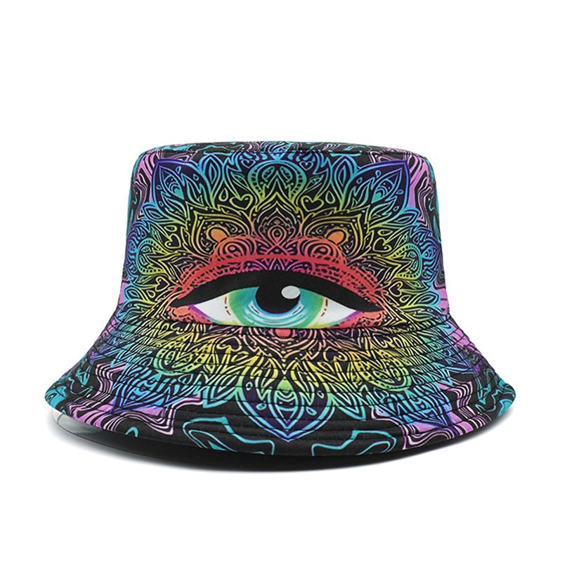 Bocca Cartoon Eyes Bucket Hat Graffiti Printing Pattern FisherUnisex Hats Double Sides Panama Cap Unisex Women Sun Outdoor New Style