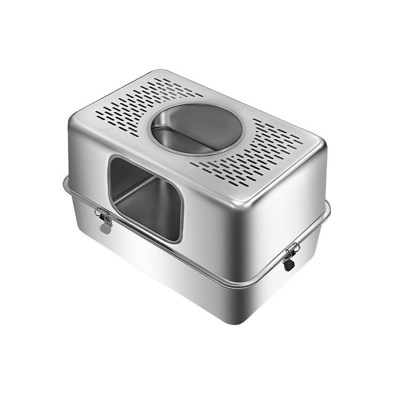 Hot Selling Extra Large Anti-Splash Stainless Steel Closed Cat Litter Box with Double-Layer Design 60x40x35 cm