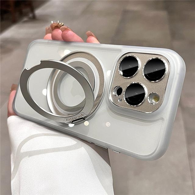 For iPhone 16 Pro Max Luxury Rotating Stand Magsafe Magnetic Holder Phone Case For iPhone 13 14 15 16 Plus Lens Protective Cover