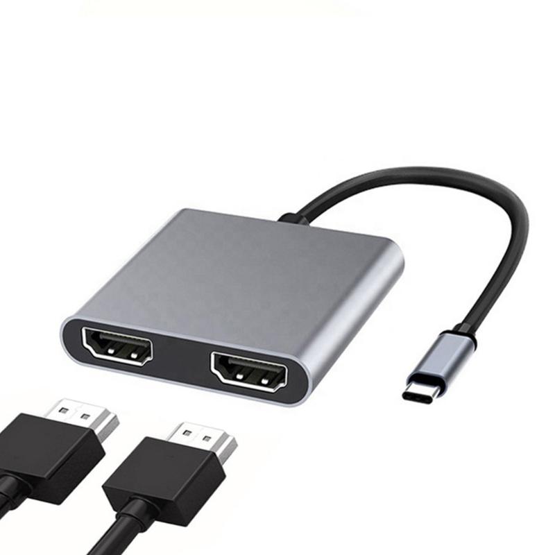 Double HDTV USB C Converter 4K@60Hz Resolution External Display Dock Compatibles Multiple Systems