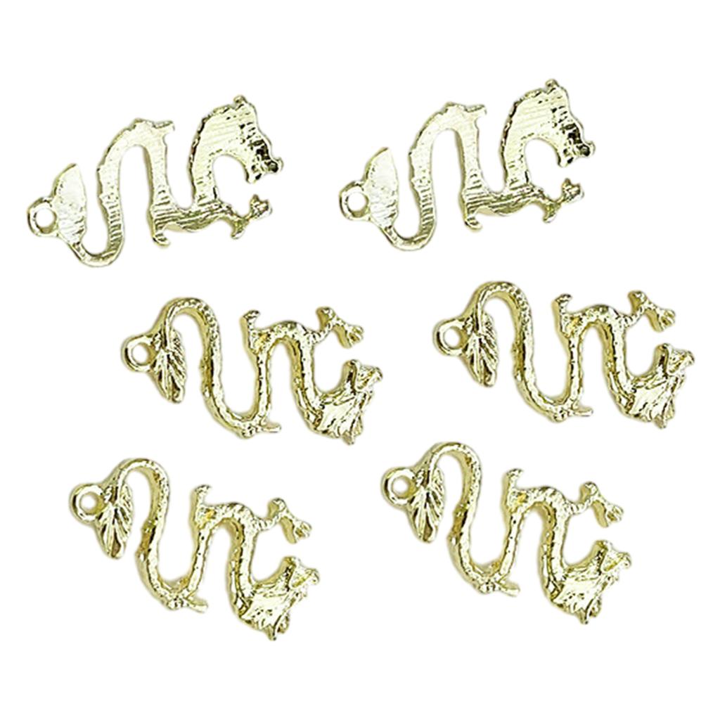 6pcs Metal Alloy 3D Snake Dragon Nail Charms Glitter Decorations for DIY Manicure Easy To Apply and Remove