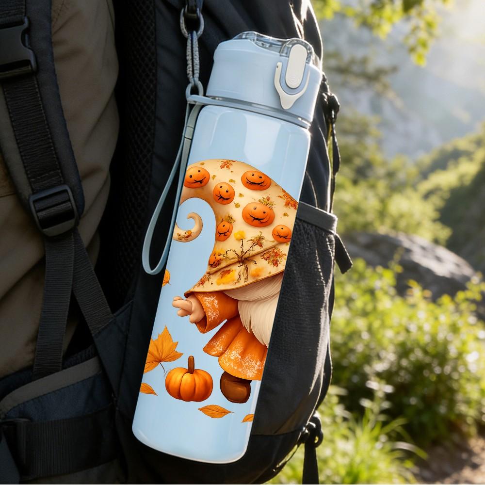 1PC Mushroom Elf Fall Theme Print 750ml Color Plastic Sports Water Bottle Leakproof Flip Straw Lid Suitable for Sports Office Home Use