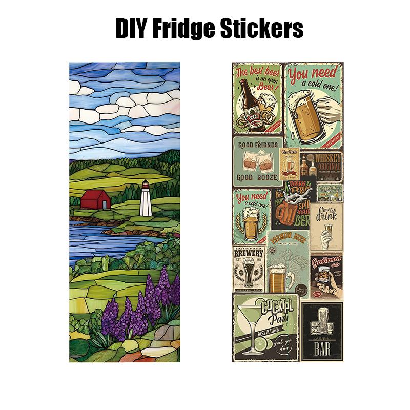 2PCS Imitation Leather Surface Vintage Refrigerator Decoration Retro Poster Collage Design 28.6x163cm