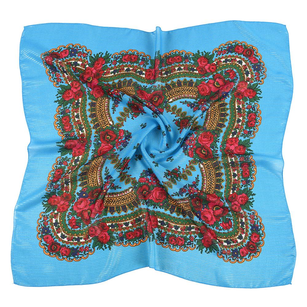 85Cm Gold Yarn Square Russian Scarf Women Floral Printed Shawl Female Bandana Head Wrap Headband Scarves Handkerchief