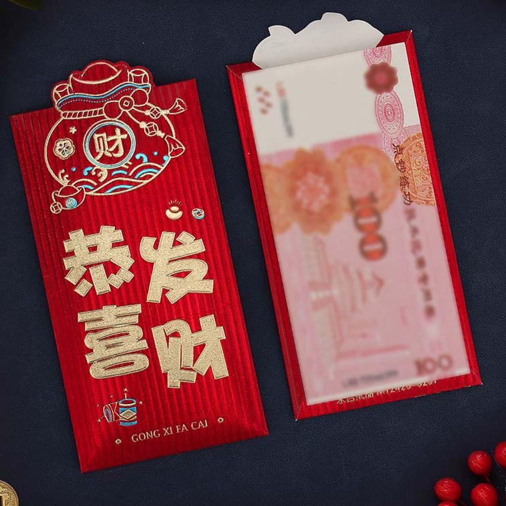 6pcs Blessings Printing Chinese New Year Red Envelope Hot Stamping HongBao Creative Red Packet  2025