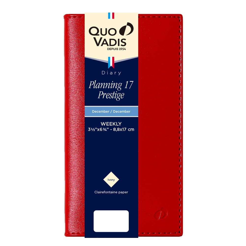 QUOVADIS 2026 Planning 17 Prestige Soho Weekly Vertical Diary December 2025 Start Slim Size 17x8.8cm Red qv55705rd