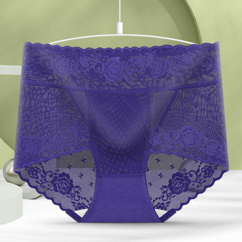 French Sexy Lace Women's Hip Lifting Underwear Mid High Waist Plus Size Seamless Mesh Antibacterial Cotton Triangle Pants