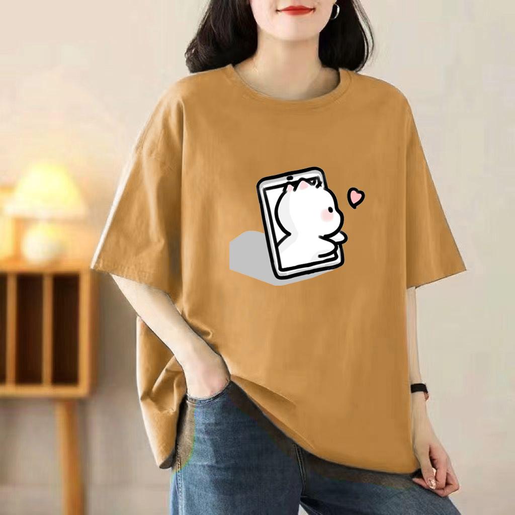 

Женская летняя популярная футболка с короткими рукавами из хлопка, дышащая, свободная футболка с принтом, повседневная 3XL