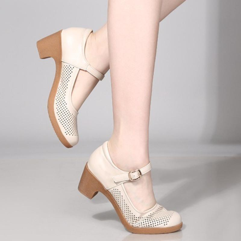 Chunky Heel Women's Shoes Work Sandals Commuter Openwork Rubber Sole Sports Dance Shoes Soft Sole High Heel Sandals