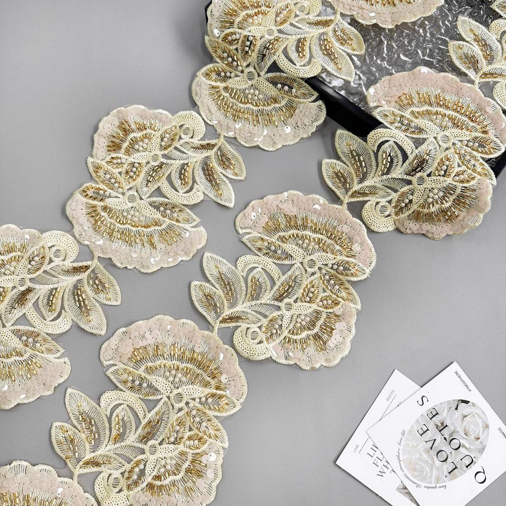 Heavy Industry Multi-Color Mesh Yarn Bead Sequin Embroidery Flower Patch Lace Decoration Ethnic Style Dress Clothing Cloth Sticker