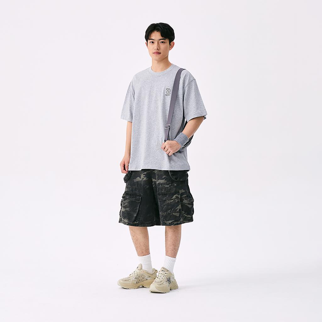 New MLB Boston Red Sox Monogram Big Luxe Overfit T-Shirt Unisex Heather Gray 3ATSM0653-43MGS