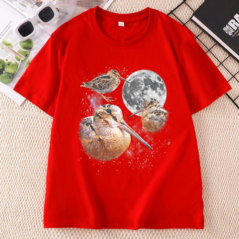 Three Meep Bird Moon T Shirt Unisex Unisex Galaxy Tee Casual Round Neck Printed Cotton Short Sleeve Tees Pullover Birder Gift