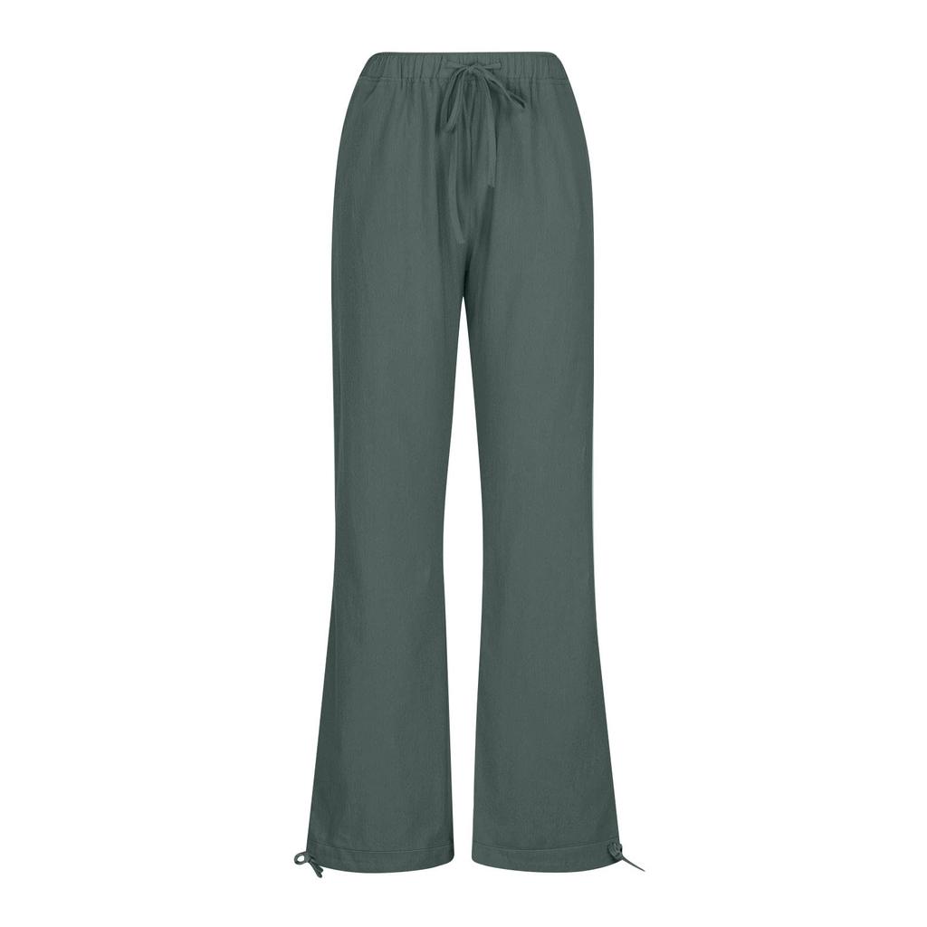 Damenhose, lässig, locker, hohe Taille, Baumwolle, Leinen, weites Bein, lange Hose mit Taschen