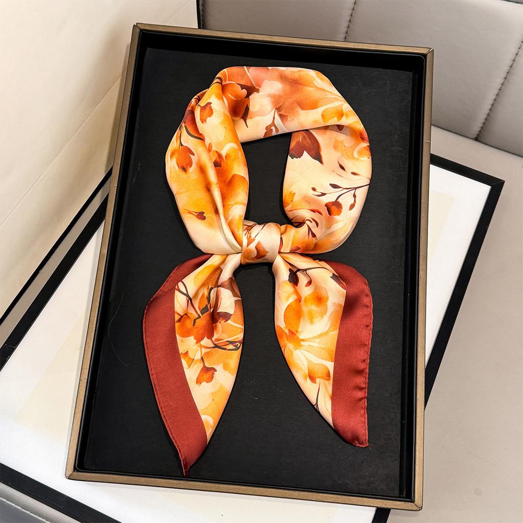 New Floral Print Silk Square Scarf for Women Neck Ties Suitable for All Seasons Decorate Headscarf Lady Hijab Female Neckerchief