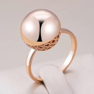 Glossy Big Golden Ball Rings For Women Simple Personality Rings Costume Jewelry Gifts