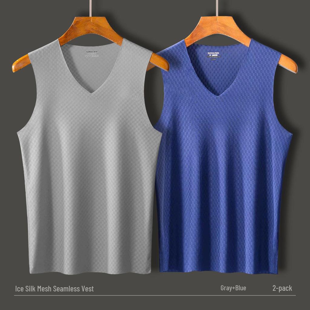 Men's Plaid Ice Silk Quick-Dry Sleeveless Sports Tank Top