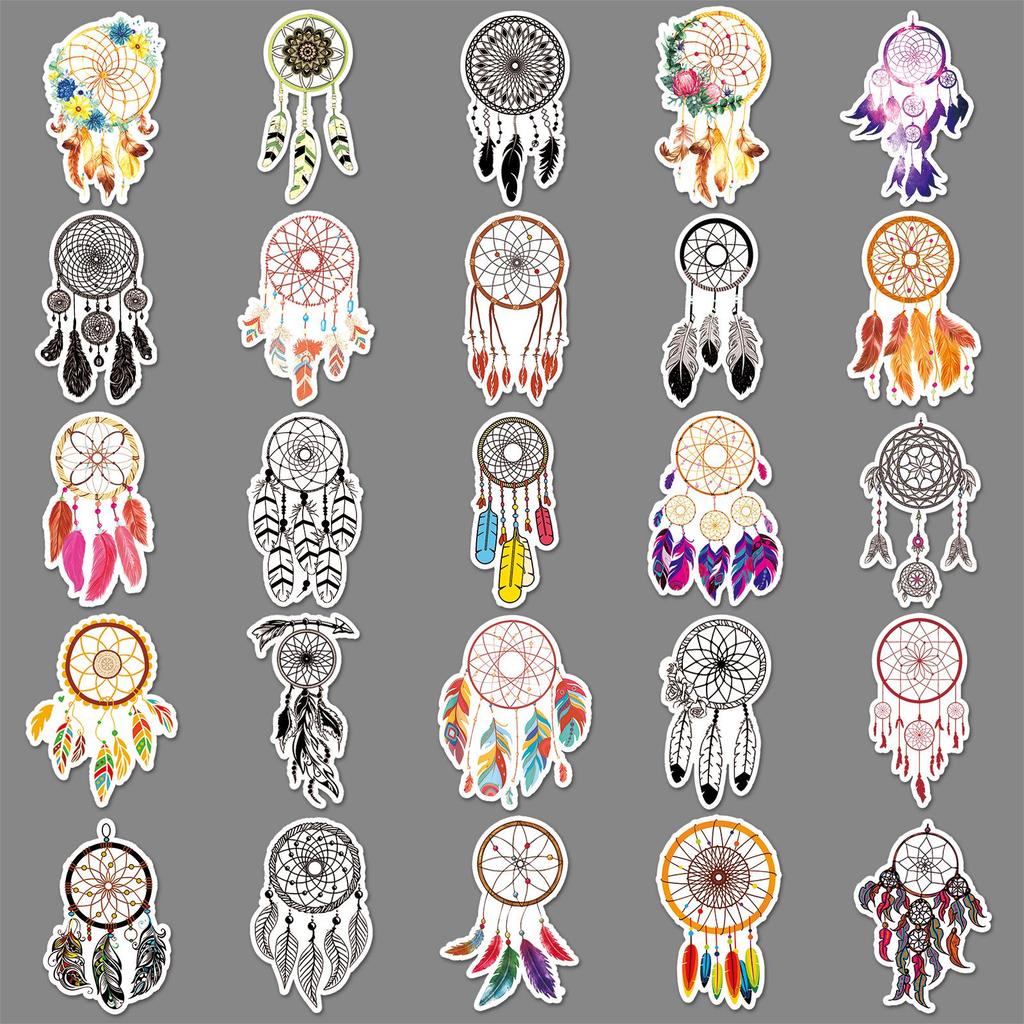 50 Dreamcatcher Waterproof Graffiti Stickers for Suitcases, Scooters, Computers, and Tablets