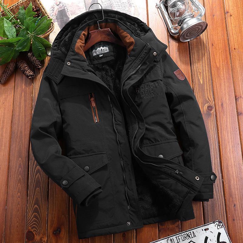 Men's Mid-Length Extra Thick Winter Jacket - Cotton-Padded Velvet Lined Warm Cold-Proof Windproof & Waterproof