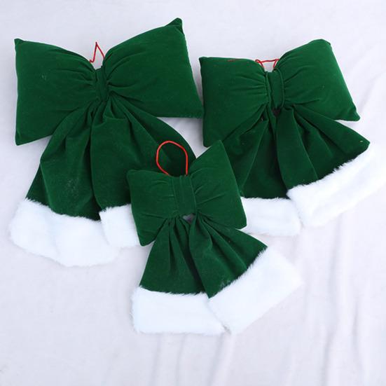 Velvet Christmas Bows Stuffed Plush Xmas Hanging Bows Ornament with Fluffy White Fur Trim for Holiday Tree Garland Fireplace Decoration