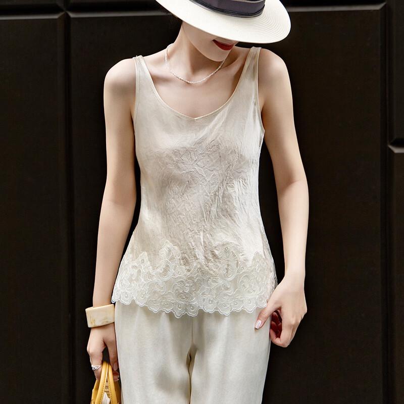 Women's Elegant 100% Acetate Lace Patchwork U-Neck Vest Top