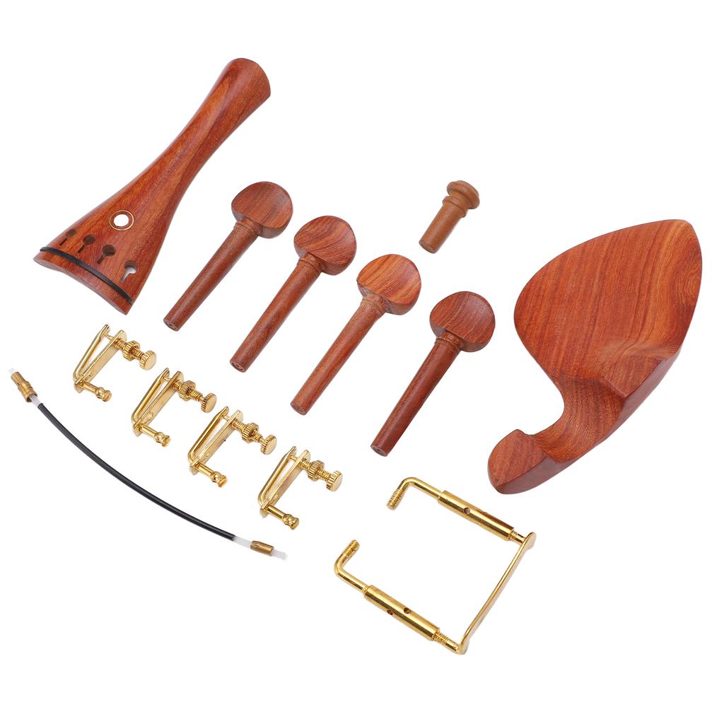 Violin Chinrest Complete Professional Jujube Wood Violin Cheek Rest with Pegs Tail Post Rope Tailpiece Screw